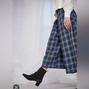 Whit plaid wide leg pants culottes skirt-like